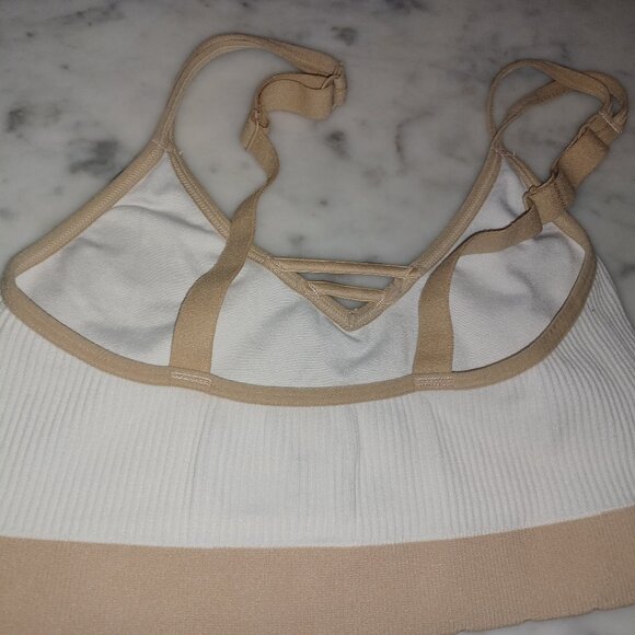 Kindly Yours Women's Sports Bra Medium White & Tan - Picture 2 of 3